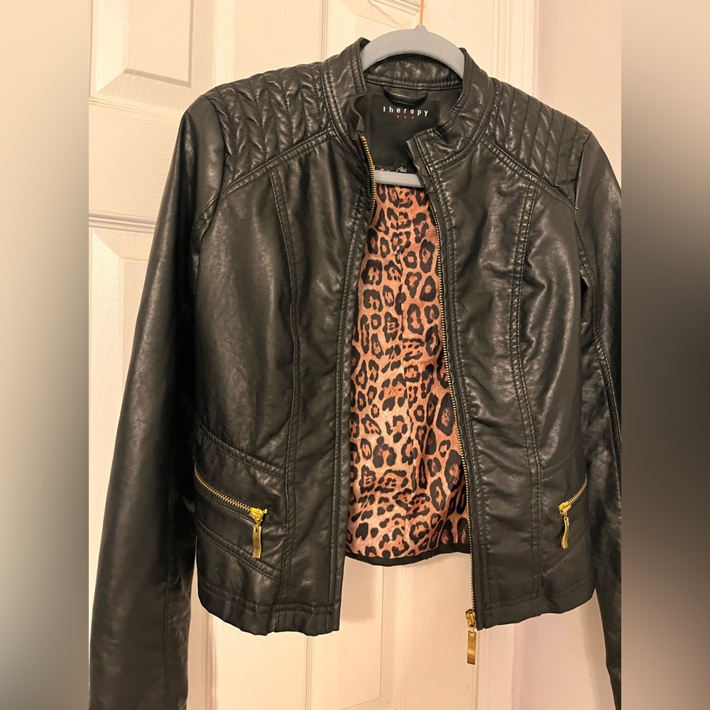 Therapy Cropped Black Faux Leather Women's Jacket